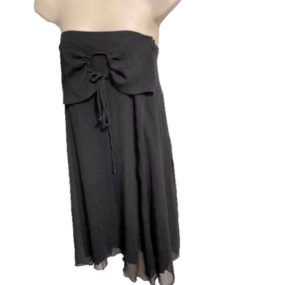 Chiffon Black Strapless Mini Cocktail Dress Sash Belt Womens Large